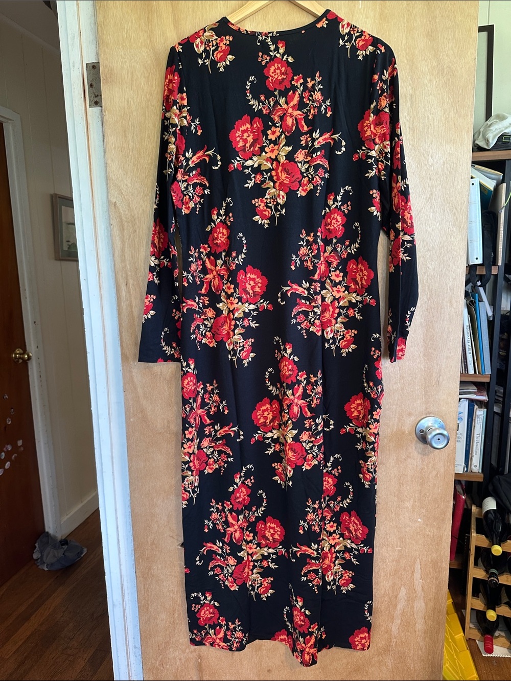 Reformation Black Maxi Dress with Red and Tan Floral Print - Picture 4 of 7